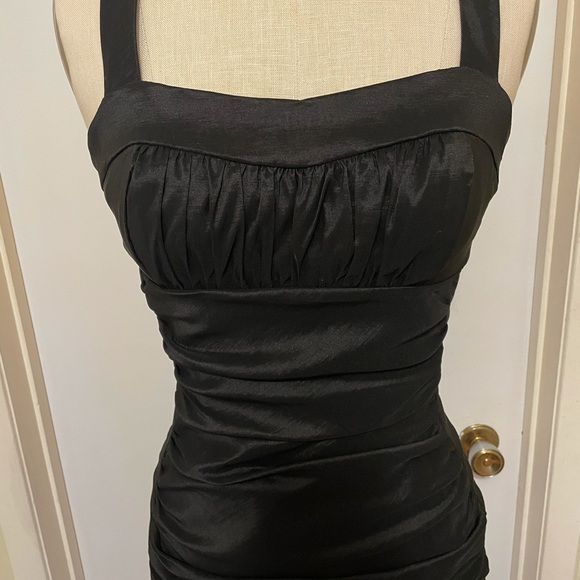 Black Ruched Taffeta Cocktail Dress - Picture 3 of 5